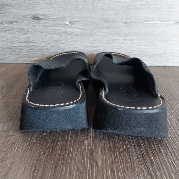 Tommy Hilfiger Vintage 90s Black Platform Slip-on  Leather Sandals 6.5 - Picture 5 of 9